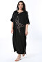 Women's Large Size Black Comfortable Cut Stone Detailed Dress 65N38202 - 3