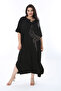 Women's Large Size Black Comfortable Cut Stone Detailed Dress 65N38202