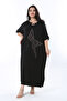 Women's Large Size Black Comfortable Cut Stone Detailed Dress 65N38202 - 7