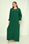 Women's Plus Size Woven Viscose Fabric Long Sleeve Dress / Emerald 33434 - 4