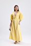 Balloon Sleeve V-Neck Muslin Dress - Yellow