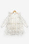 Ecru Star Patterned Layered Girls' Dress - Felicia - 4