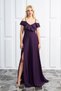 Women's Collar Design Slit Flexible Crepe Fabric Sling Chest Flounced Plum Evening Dress582190