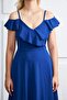 Women's Collar Design Slit Flexible Crepe Fabric Strap Chest Flounced Cobalt Blue Evening Dress582190 - 2