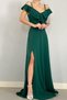 Women's Collar Design Slit Flexible Crepe Fabric Strap Green Evening Dress with Flounces on the Chest582190 - 5