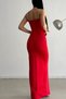 Women's Jewelled Strap Scuba Fabric Maxi Length Red Dress with Chest Cutout and Slit Detail582513 - 9
