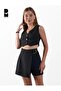 Women's Black Striped Crop Vest