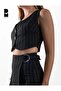 Women's Black Striped Crop Vest - 2