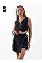 Women's Black Striped Crop Vest - 4