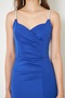 Women's Jewelled Strap Scuba Fabric Maxi Length Cobalt Blue Dress with Chest Cutout and Slit Detail582513 - 4