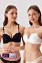 6813 Economic Pack of 2 Milan Supported - PushUp Black-Ecru Lace Bra Set