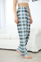 Plaid Printed Unisex Relaxed High Waist Viscose Fabric Pajama Bottoms Blue