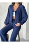 Women's Sofi̇a Linen Suit ◆ Tie-Up Crop-Wide-Leg Pants ◆ Dark Blue Daily Double Set - 6