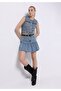 Slim Fit Straight Zippered Women's Blue Skirt