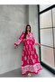 Hijab New Season Fuchsia Color Patterned Summer Viscose Dress - 5