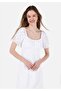 White Embroidered Puffy Sleeves Regular Cut Women's Dress