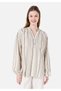 Regular Cut V-Neck Beige Women's Long Sleeve Blouse Cl 1067147