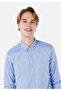 Slim Fit Shirt Neck Plain Men's Blue Long Sleeve Shirt - 4