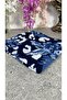 Navy Blue White Floral Pattern Writing – Lightweight and Breathable Woven Fabric - 3