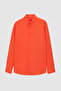 Ds Groom Comfort Orange Button Collar Relaxed Fit Linen Look 100% Cotton Shirt - 5