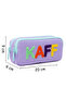 01108 Purple Color Green Zippered Waterproof Bondit Fabric Plush Printed Double Eyed Pen Holder - 5