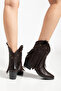 Women's Western Cowboy Leather Embroidered Tasseled Short Boots - 6