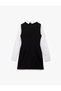 Slim Fit Contrast Detail Long Sleeve Shirt Collar Gilet Dress - 4