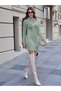 Women's Button Detailed Long Sleeve Hair Mesh Throat Handkerchief Collar Mint Knitwear Tunic Dress - 7