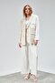 Denim Detail Double Breasted Collar Blazer Jacket Beige - 3