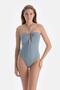 Mint Green Strapless Swimsuit with Halter Neck and Ring Detail