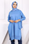 Indigo Crew Neck Mercerized Casual Knitwear Tunik - 3