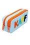01108 Blue Color Orange Zippered Waterproof Bondit Fabric Plush Printed Double Eyed Pen Holder - 4