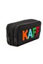Black Waterproof Bondit Fabric Plush Printed Double Eyed Pen Holder Pencil Case-01108 - 4