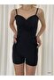 Women's Black Strappy Double Breasted Collar Shorts Jumpsuit (BLACK) - 2