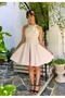 Girl's Silver Gray Color Crepe Fabric Short Evening Dress - 3