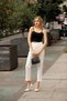 1001 White Carrot Leg High Waist Lycra Woven Women's Trousers - 5