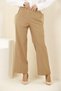 3002 Camel Palazzo Striped Elastic High Waist Pocket Woven Women's Trousers