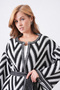 Women's Black and White Knitwear Fabric Zigzag Patterned Belt Detailed Knitwear Cardigan 3201 - 2