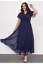 Women's Double-Breasted Collar Top Block Sequin Waist Detail Lined Side Zipper Closure Chiffon Maxi Evening Dress - 6