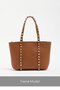 Tan Women's Staple Detailed Pu Leather Buckle Hand and Shoulder Bag