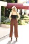 1002 Brown Palazzo High Waist Lycra Woven Women's Trousers - 7