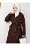 Women's Knitted Quilted Belted Buttoned Brown Trench - 4