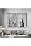 Amazing | Black&White Ny Bridge-Bigben Modern Combination | Framed Glass Table 2 Pieces Vertical