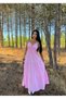 V-Neck Rope Strap Back Cross Elastic Detail Waist Fold Maxi Length Linen Dress