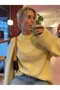 Women's Crew Neck Butter Yellow Oversized Knitwear Sweater Fmoda1972 - 3