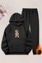 Unisex Black Nyc Teddy Bear Printed Tracksuit Hoodie - Winter Hooded Fabric