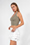 Halter Necklace Crop Top with 100% Cotton Embroidery Details - 3