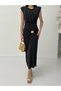 Black Sun Buckle Detailed Padded Dress - 4