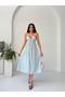 Baby Blue Thin Strap Pleated Midi Dress - 2