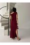 Burgundy Off Shoulder Asymmetrical Neckline Dress - 7